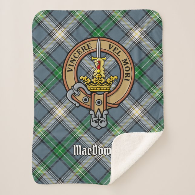Clan MacDowall Wappen über Tartan Sherpadecke (Vorderseite)