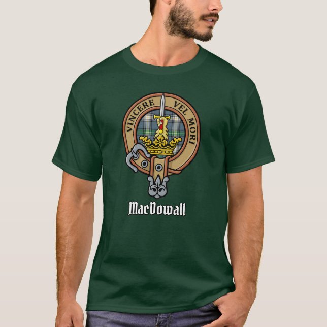 Clan MacDowall Wappen über Tartan T-Shirt (Vorderseite)