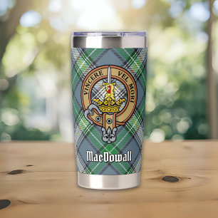Clan MacDowall-Wappen über Tartan Thermobecher