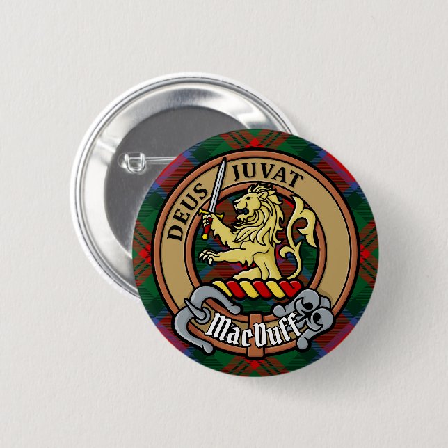Clan MacDuff Wappen über Tartan Button (Vorne & Hinten)