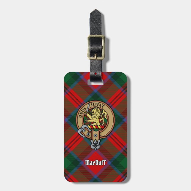Clan MacDuff Wappen über Tartan Gepäckanhänger (Vorderseite vertikal)