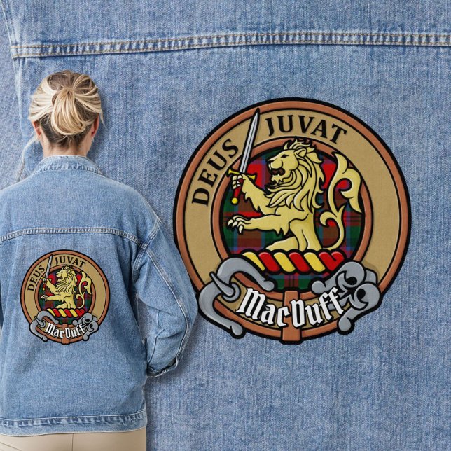 Clan MacDuff Wappen über Tartan Jeansjacke (Von Creator hochgeladen)