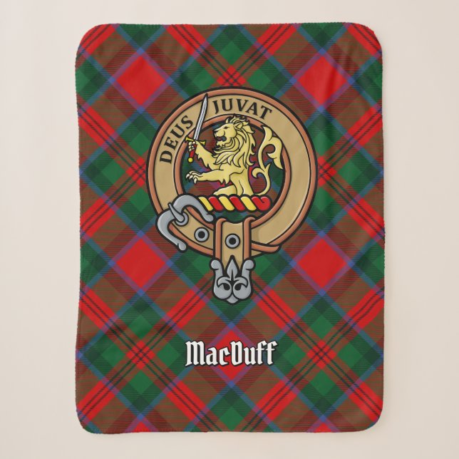 Clan MacDuff Wappen über Tartan Sherpadecke (Vorderseite)