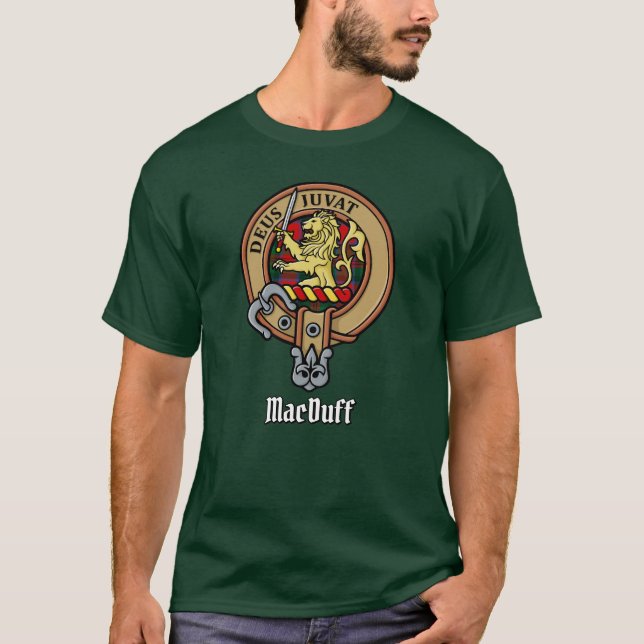 Clan MacDuff Wappen über Tartan T-Shirt (Vorderseite)