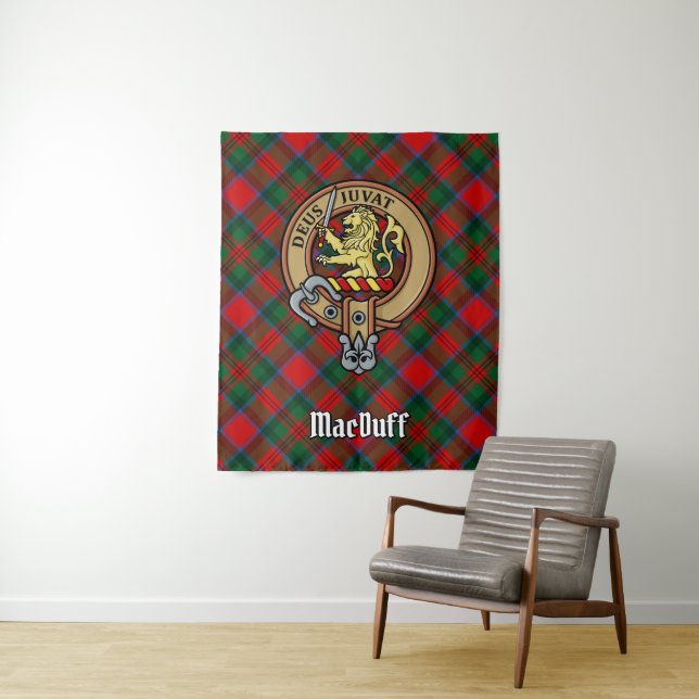 Clan MacDuff Wappen über Tartan Tapestry Wandteppich (Beispiel)