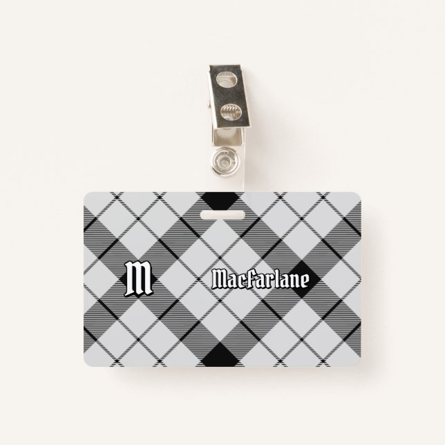 Clan MacFarlane Black and White Tartan Ausweis (Vorderseite mit Klammer)