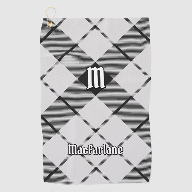 Clan MacFarlane Black and White Tartan Golfhandtuch (Vorderseite)