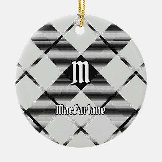 Clan MacFarlane Black and White Tartan Keramik Ornament (Vorne)