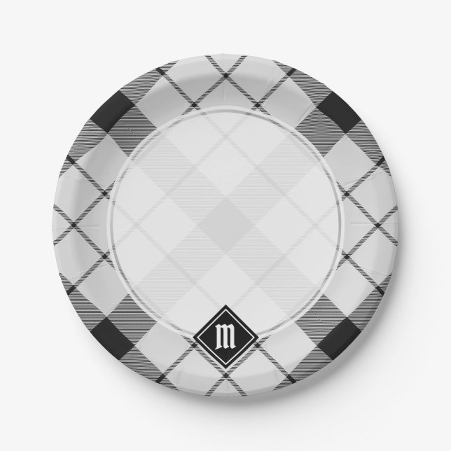 Clan MacFarlane Black and White Tartan Pappteller (Vorderseite)