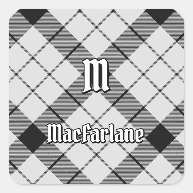Clan MacFarlane Black and White Tartan Quadratischer Aufkleber (Vorderseite)