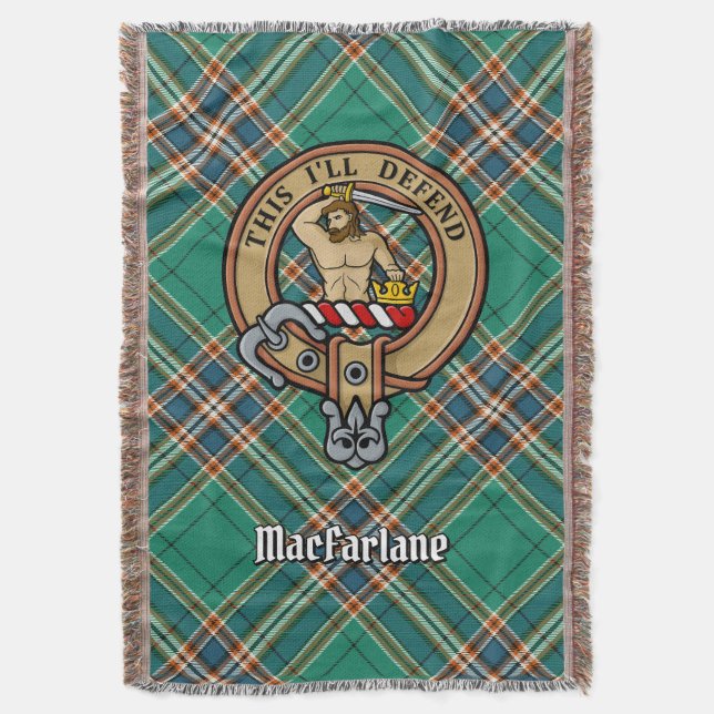 Clan MacFarlane Crest over Ancient Hunting Tartan Decke (Vorderseite Vertikal)