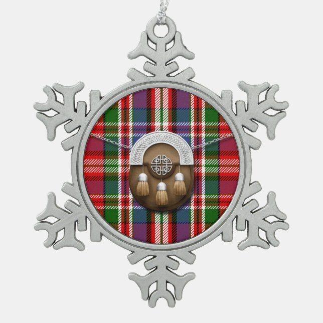 Clan MacFarlane roter Tartan und Sporran Schneeflocken Zinn-Ornament (Vorderseite)
