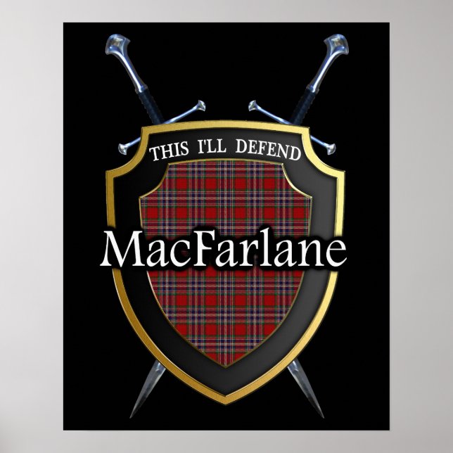 Clan MacFarlane Tartan Scottish Shield & Schwerter Poster (Vorne)