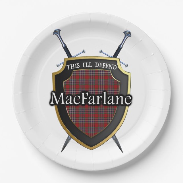 Clan MacFarlane Tartan Shield & Schwerter Pappteller (Vorderseite)