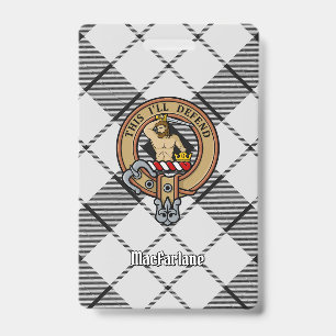 Clan MacFarlane-Wappen auf schwarzem und weißem Ta Ausweis