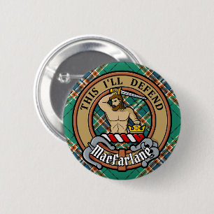 Clan MacFarlane Wappen über antikes Jagdtartan Button