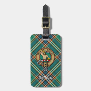 Clan MacFarlane Wappen über antikes Jagdtartan Gepäckanhänger