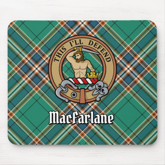 Clan MacFarlane Wappen über antikes Jagdtartan Mousepad (Vorne)