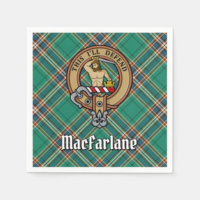 Clan MacFarlane Wappen über antikes Jagdtartan Serviette (Vorderseite)