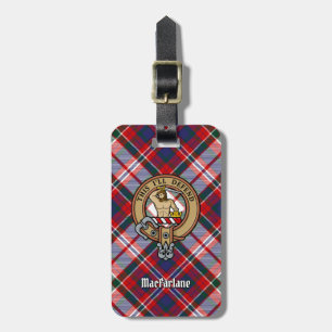Clan MacFarlane Wappen über Dress Tartan Gepäckanhänger