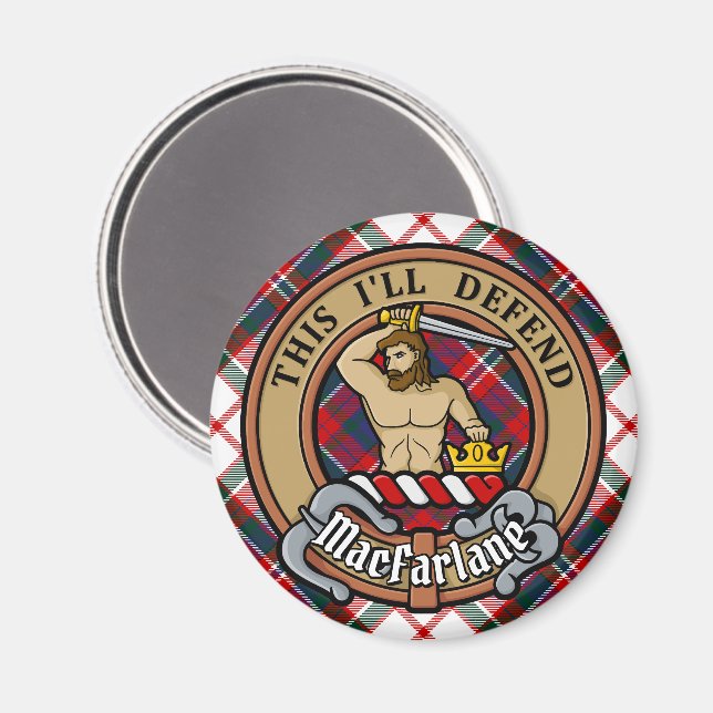 Clan MacFarlane Wappen über Dress Tartan Magnet (Vorderseite/Rückseite)