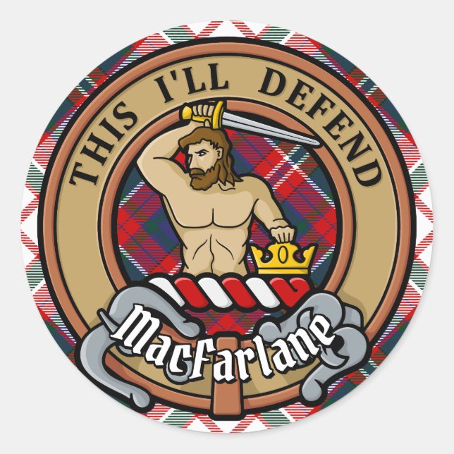 Clan MacFarlane Wappen über Dress Tartan Runder Aufkleber (Vorderseite)