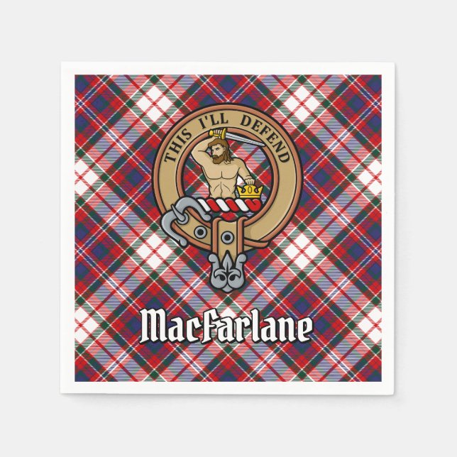 Clan MacFarlane Wappen über Dress Tartan Serviette (Vorderseite)