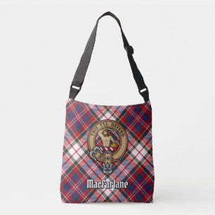 Clan MacFarlane Wappen über Dress Tartan Tragetaschen Mit Langen Trägern