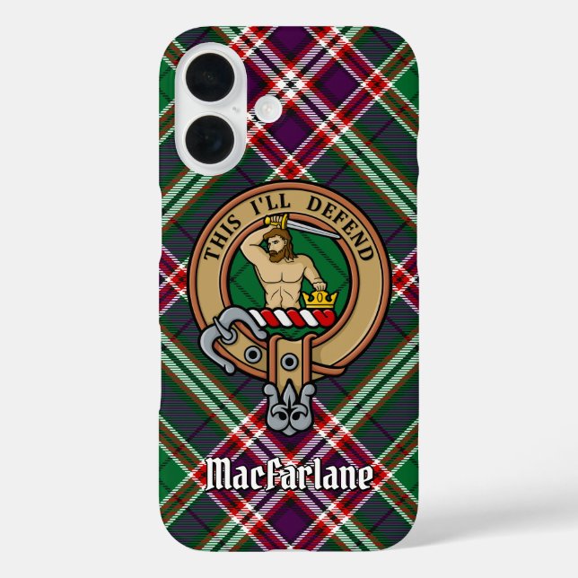 Clan MacFarlane Wappen über Modern Hunting Tartan Case-Mate iPhone Hülle (Rückseite)