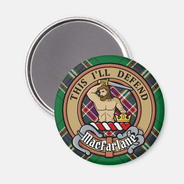 Clan MacFarlane Wappen über Modern Hunting Tartan Magnet (Vorderseite/Rückseite)