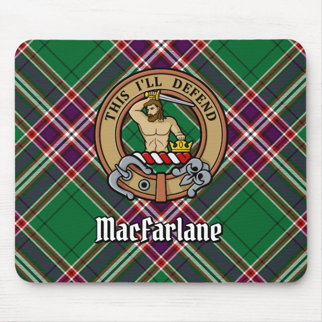 Clan MacFarlane Wappen über Modern Hunting Tartan Mousepad (Vorne)