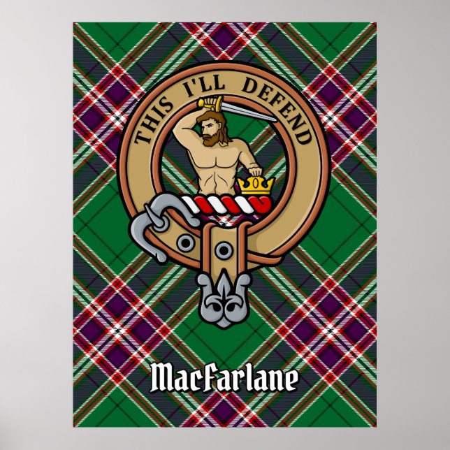 Clan MacFarlane Wappen über Modern Hunting Tartan Poster (Vorne)