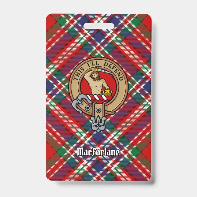 Clan MacFarlane Wappen über Red Tartan Ausweis (Vorderseite)