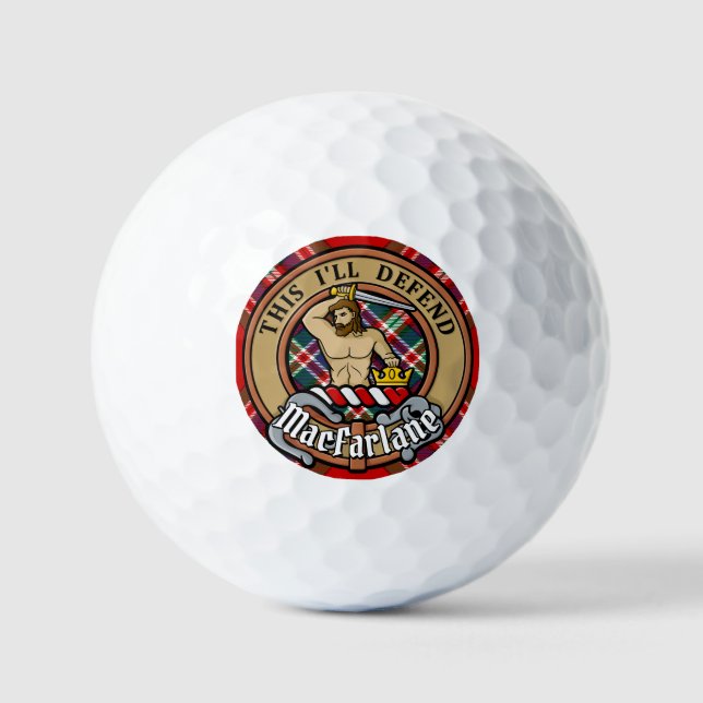 Clan MacFarlane Wappen über Red Tartan Golfball (Vorderseite)