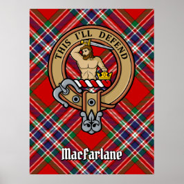Clan MacFarlane Wappen über Red Tartan Poster