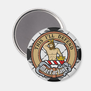 Clan MacFarlane Wappen über Schwarz-Weiß-Tartan Magnet