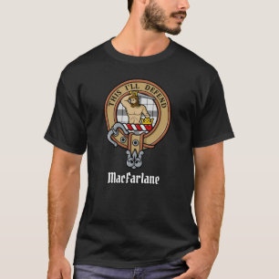 Clan MacFarlane Wappen über Schwarz-Weiß-Tartan T-Shirt