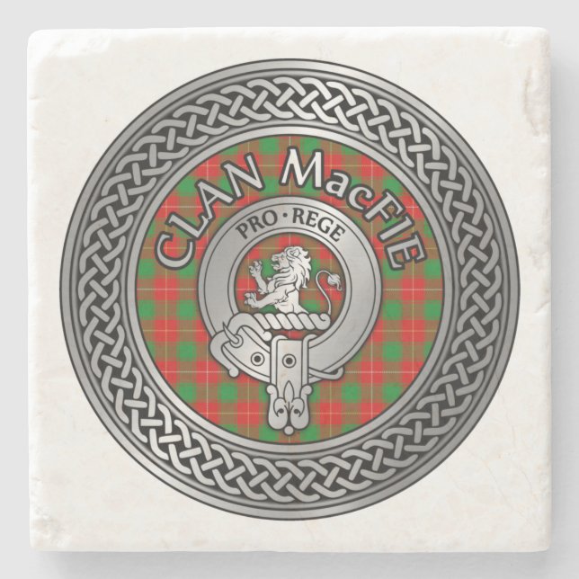 Clan MacFie Wappen & Tartan Knot Steinuntersetzer (Vorderseite)