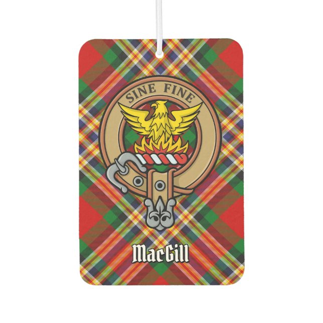 Clan MacGill Wappen über Tartan Air Freshener Autolufterfrischer (Vorderseite)