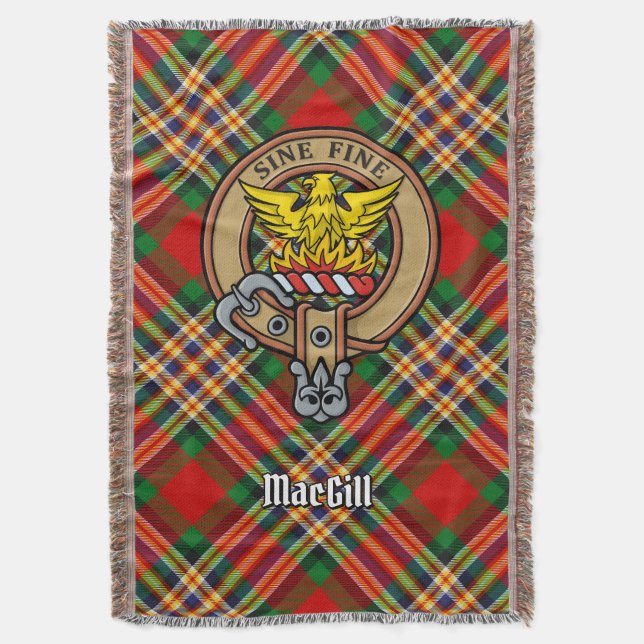 Clan MacGill-Wappen über Tartan Decke (Vorderseite Vertikal)