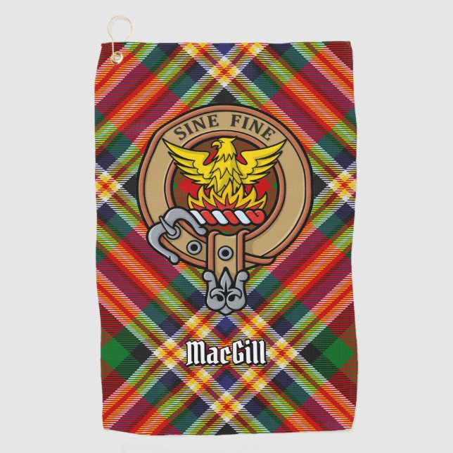 Clan MacGill Wappen über Tartan Golf Towel Golfhandtuch (Vorderseite)