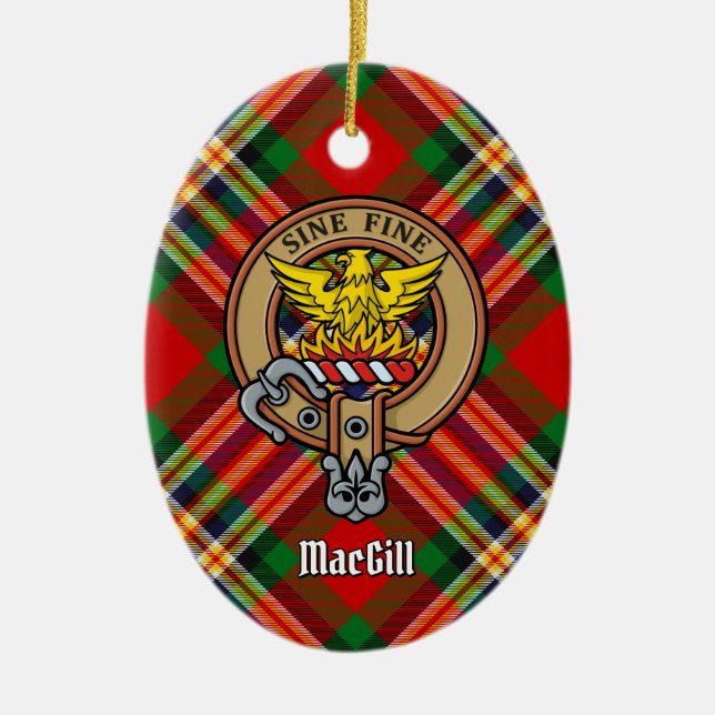Clan MacGill Wappen über Tartan Keramik Ornament (Vorne)