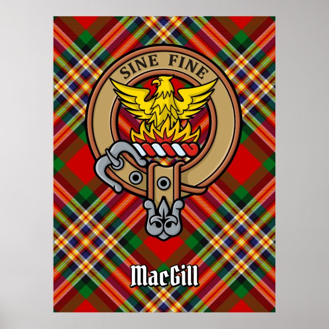 Clan MacGill Wappen über Tartan Poster (Vorne)