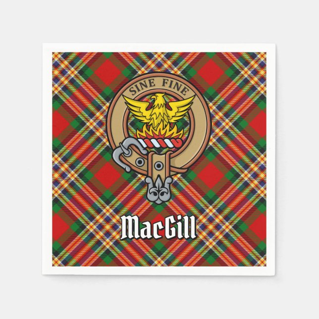 Clan MacGill Wappen über Tartan Serviette (Vorderseite)