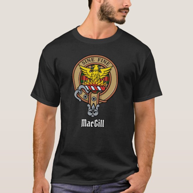 Clan MacGill Wappen über Tartan T - Shirt (Vorderseite)