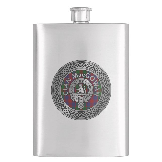 Clan MacGowan Wappen & Tartan Knot Flachmann (Vorderseite)