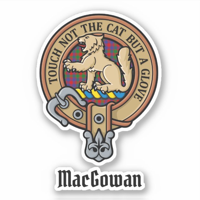 Clan MacGowan Wappen über Tartan Aufkleber (Vorderseite)