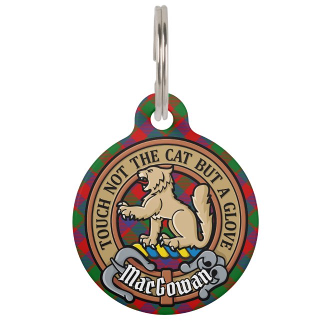 Clan MacGowan Wappen über Tartan Haustiermarke (Vorderseite)