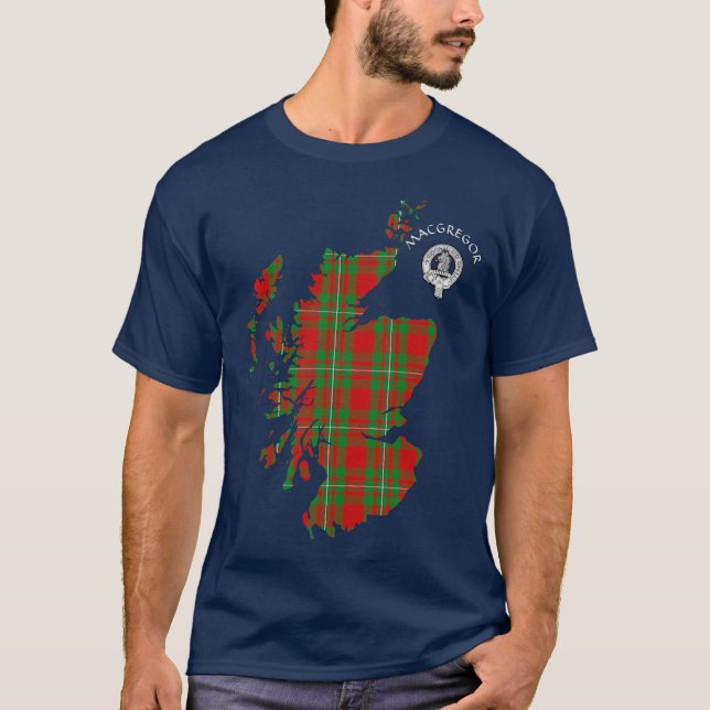 Clan MacGregor Tartan Map & Wappen T - Shirt (Vorderseite)