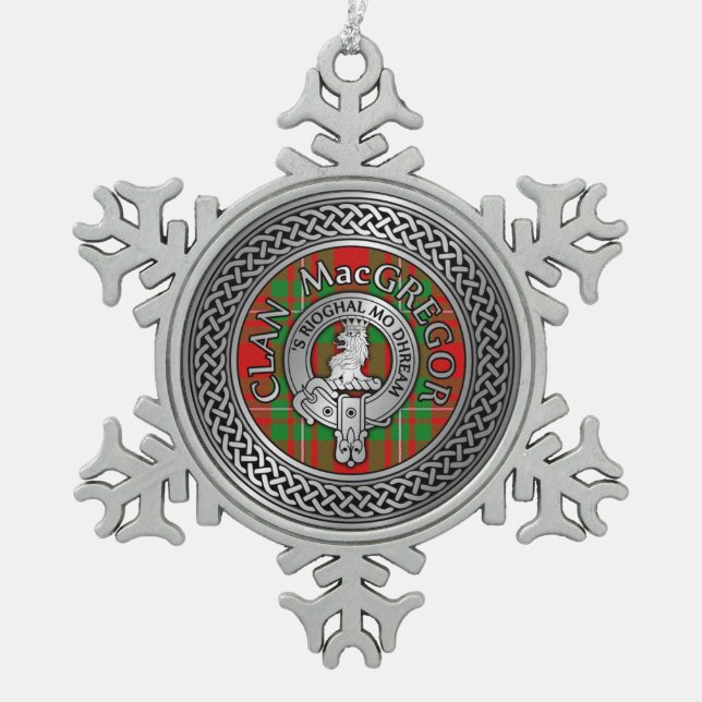 Clan MacGregor Wappen & Tartan Knot Schneeflocken Zinn-Ornament (Vorderseite)